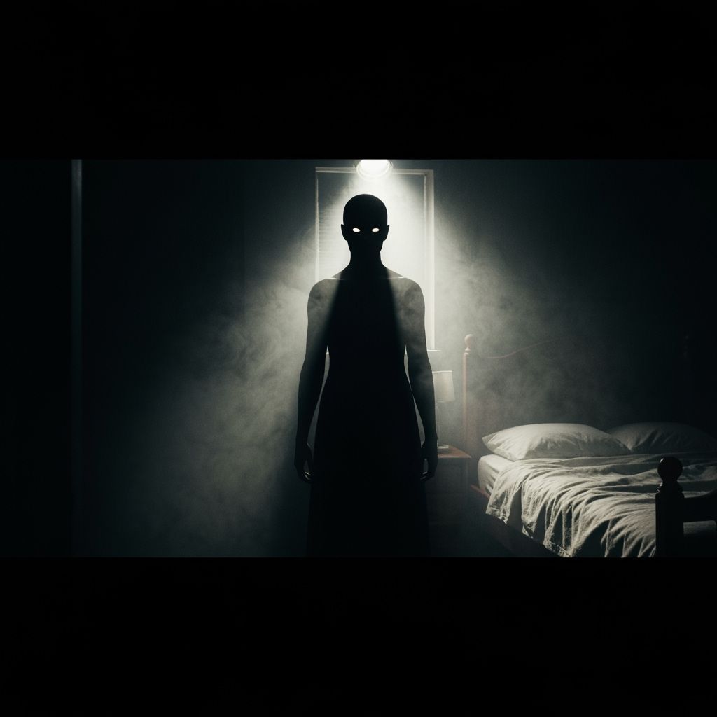 Mystical Eyeless Silhouette in Foggy Horror Room