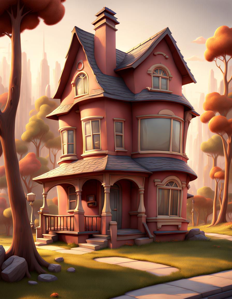 Sad Cartoon House in Detailed CGI Matte Painting