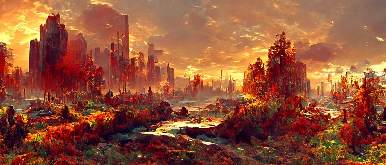 Post-Apocalyptic City Landscape in Hyperrealism Style