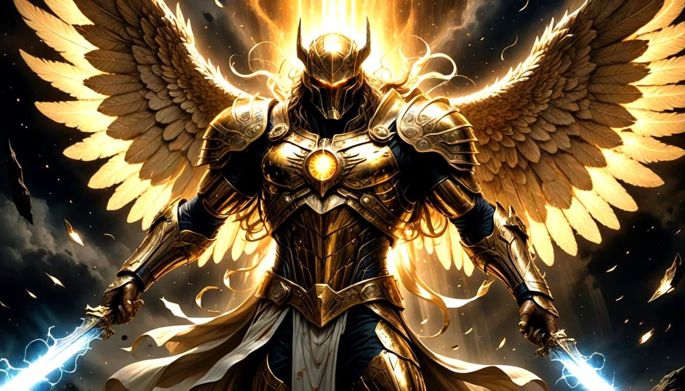 The Archangel of Justice in Cosmic Chiaroscuro