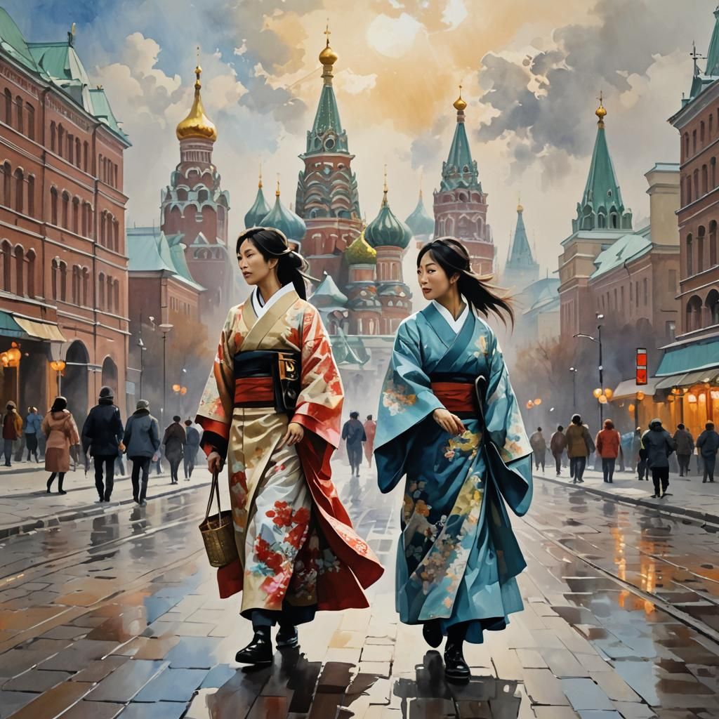 Two Japanese Women Walking in Moscow