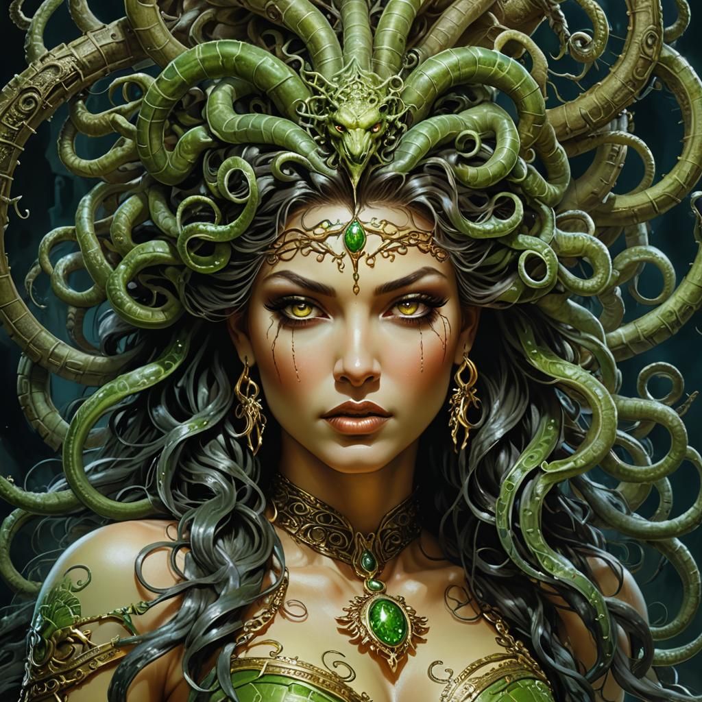Medusa Queen: Hyperrealistic Airbrush Fantasy Portrait