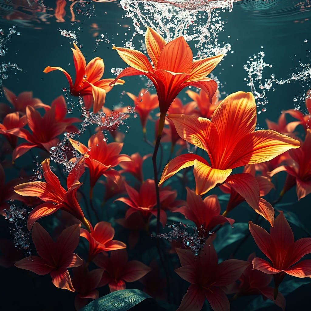 Realistic Underwater Scene of Exotic Flowers