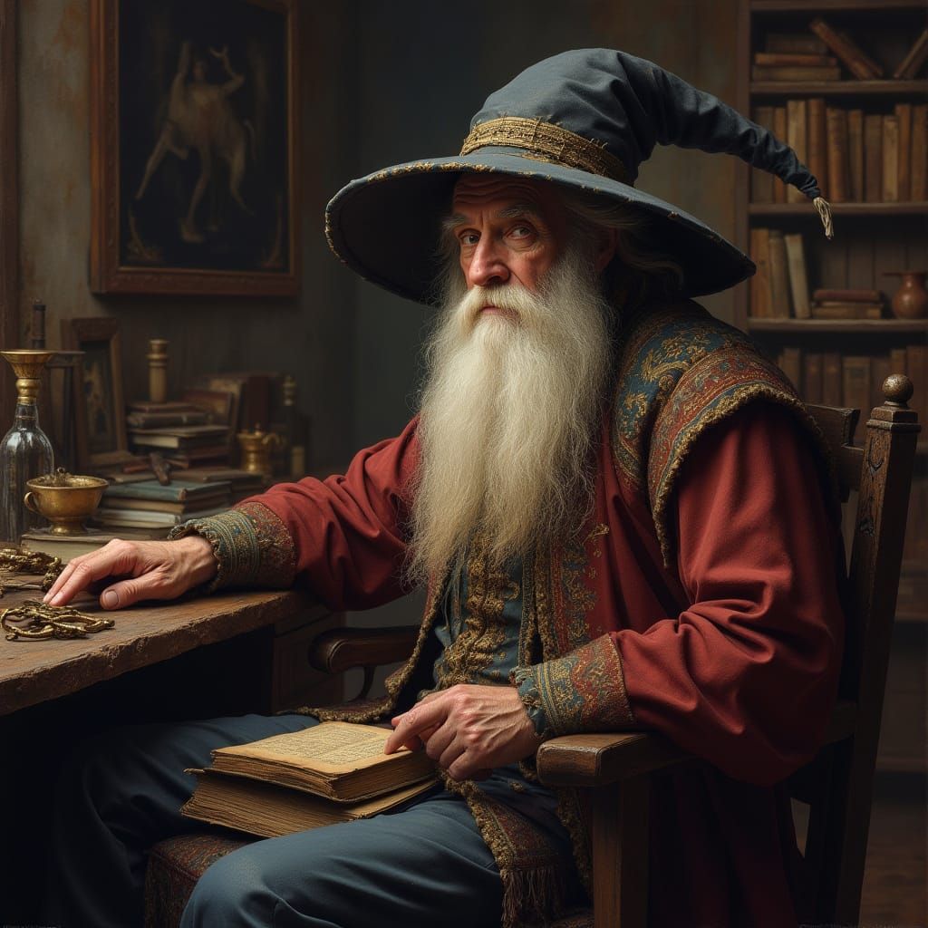 Wise Wizard Portrait in Rembrandt Style