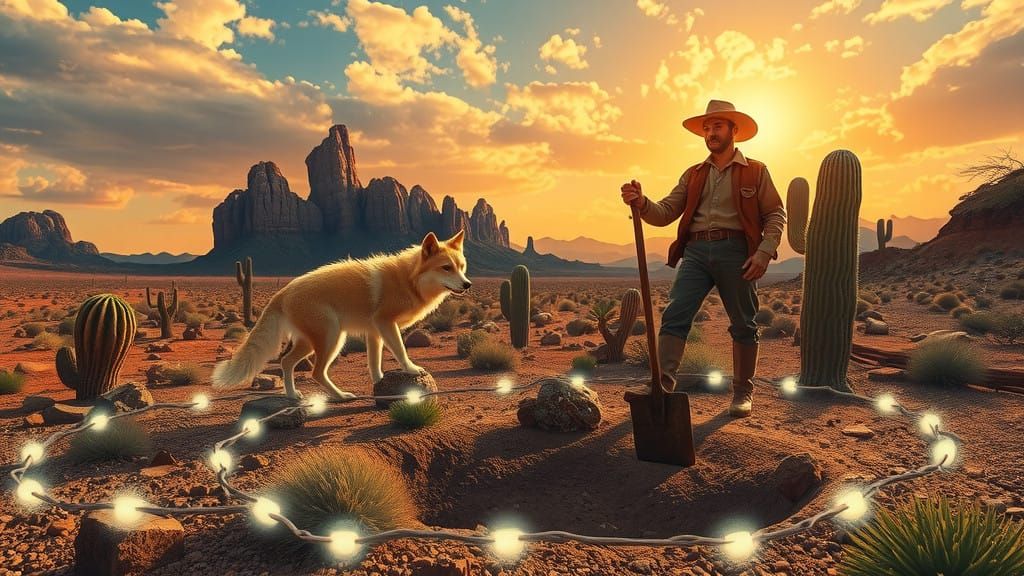 Prospector Digs Amidst Glowing Barbed Wire in the Superstiti...