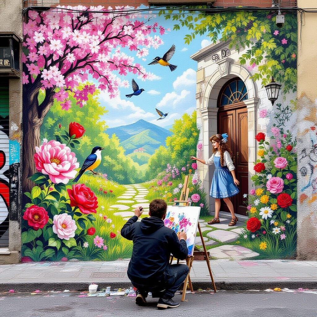 Street Artist's Murals Come Alive with Blooming Flowers and ...