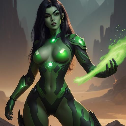 Shego in Iron Man Armor with Green Fire