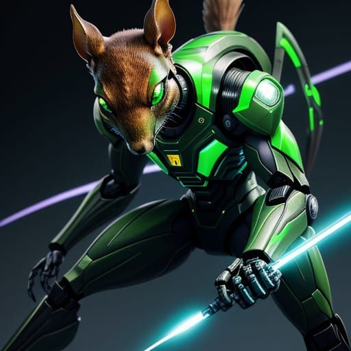 Cyborg Squirrels Fight Robot Mantis in Sci-Fi Style