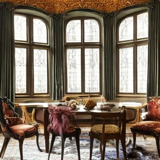 Fauvist Vampire Surrounded by Cats in Opulent Chamber