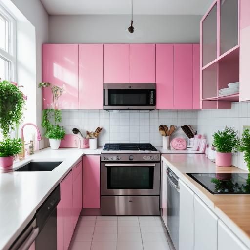 Modern Candy Pink Kitchen with Natural Lighting
