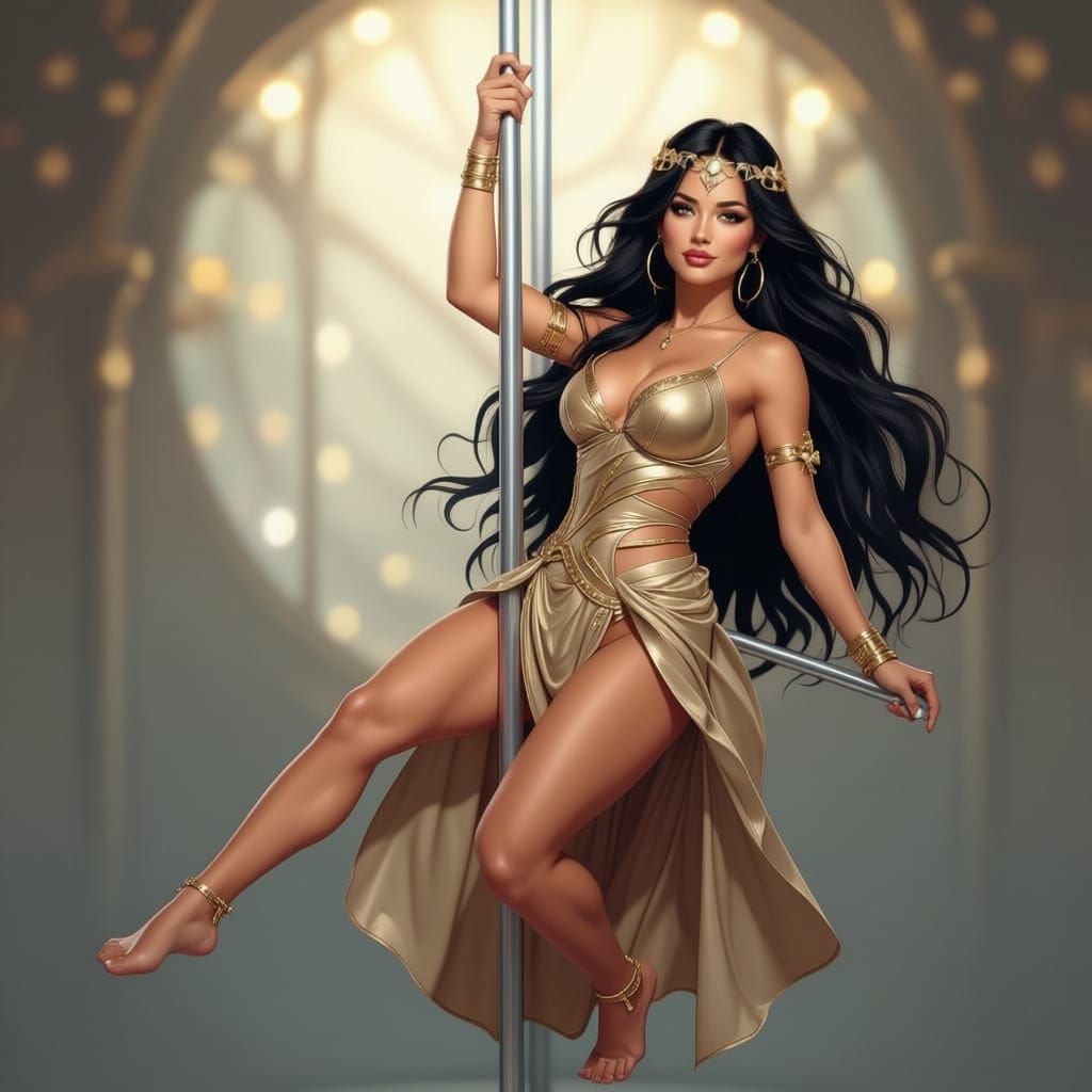 Woman Pole Dancing with Grace and Confidence
