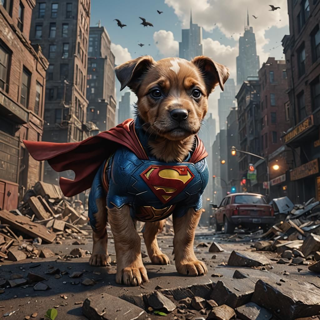 Superman Puppy: Detailed Matte Painting in Deep Color
