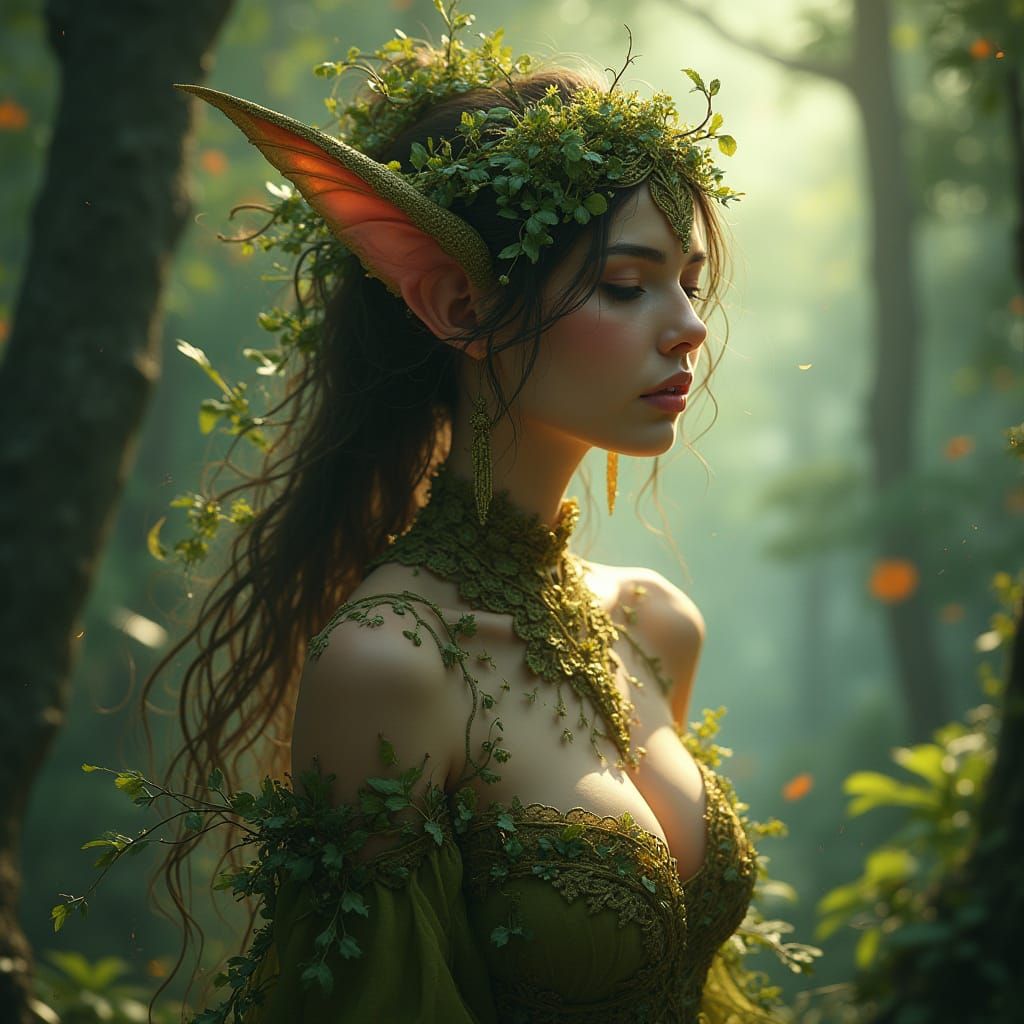 Ethereal Forest Goddess in Art Nouveau Style
