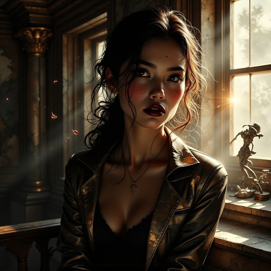 Hungover Beauty in Mansion, Sunlight Realism