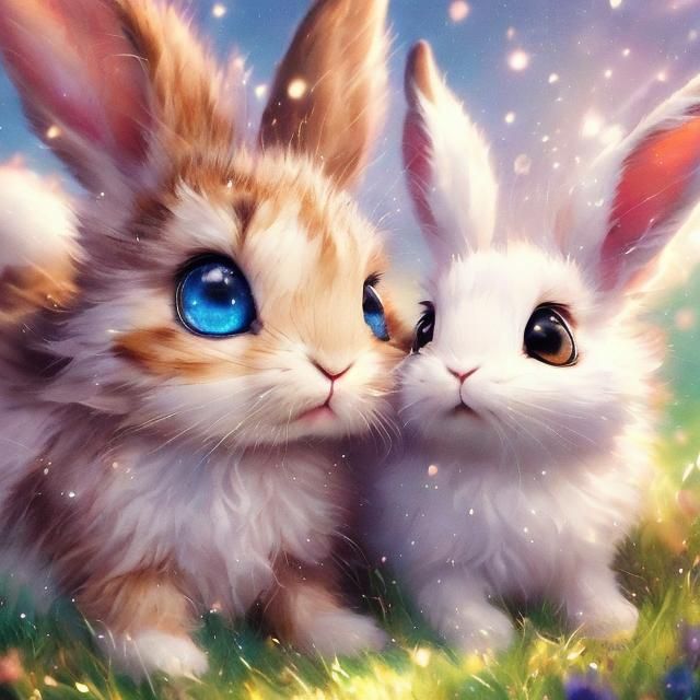 Adorable Mythical Bunnies in a Vaporwave Fantasy Field