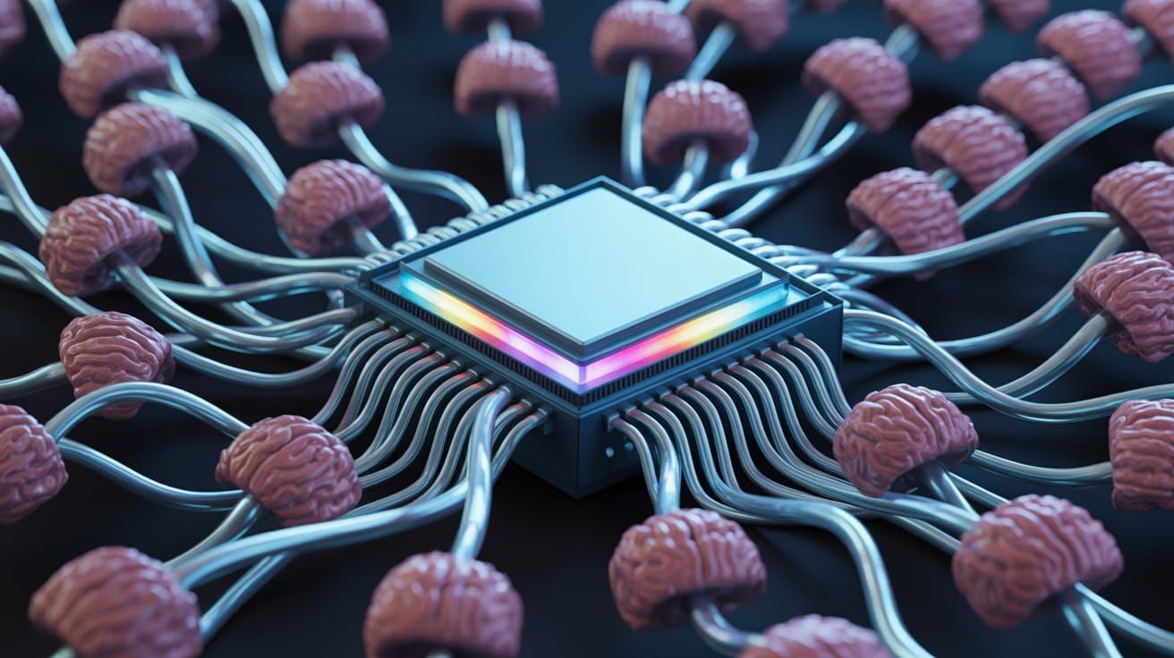 Giant CPU Drains Infinite Brains in Graphic Novel Style