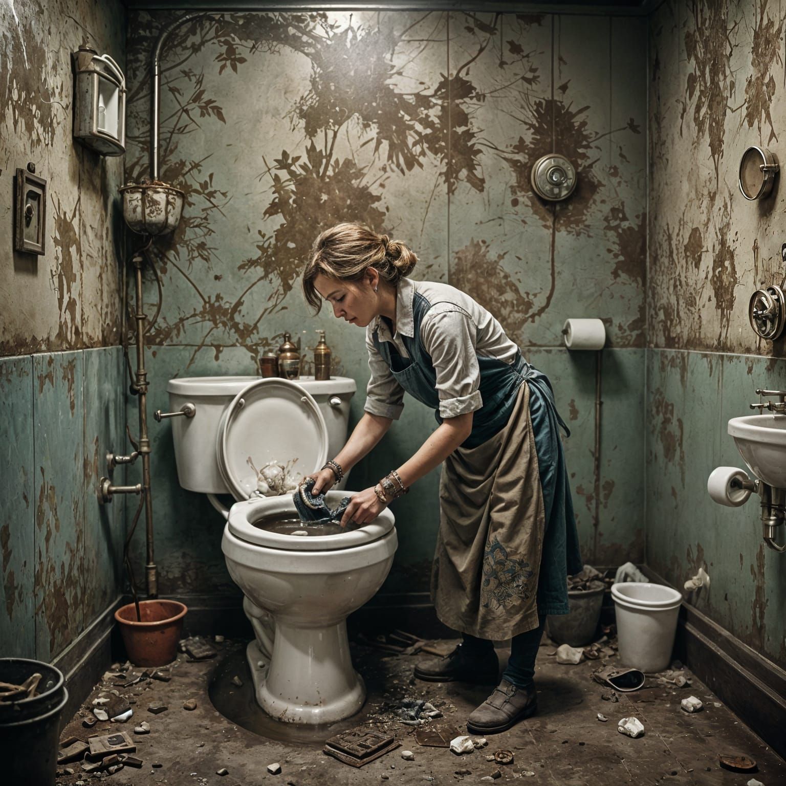 Epic Cinematic Toilet Cleaning Scene in Maximalist Digital S...