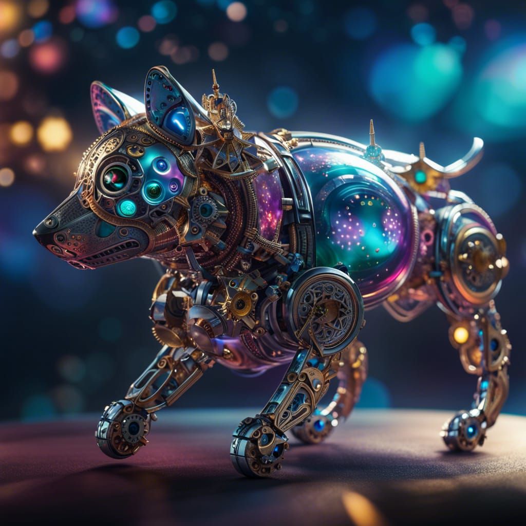 Joyful Robot Puppy Running on Fantasy Planet