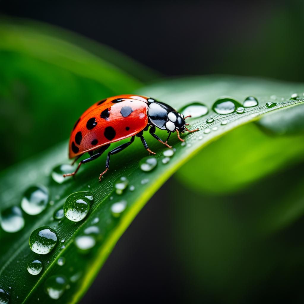 Ladybug Sheltering from Rain: Hyperrealistic Photography