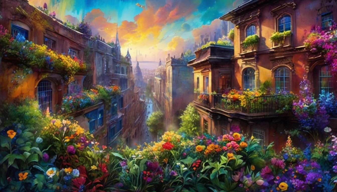 Rooftop Garden in Watercolor Style