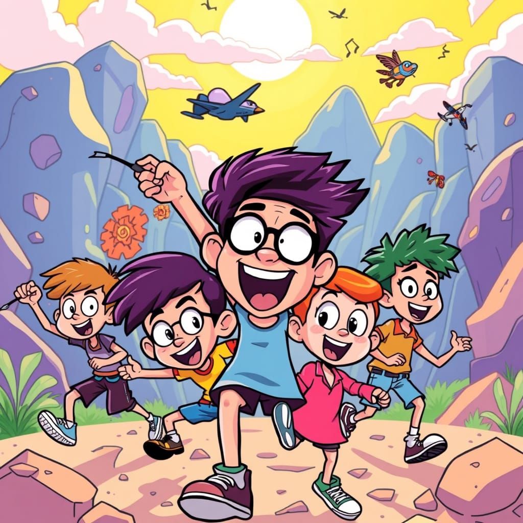 Vibrant Cartoon Characters in Saturday Morning Adventure