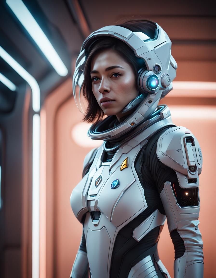 Girl in Spacesuit in Sci-Fi Hyperrealism