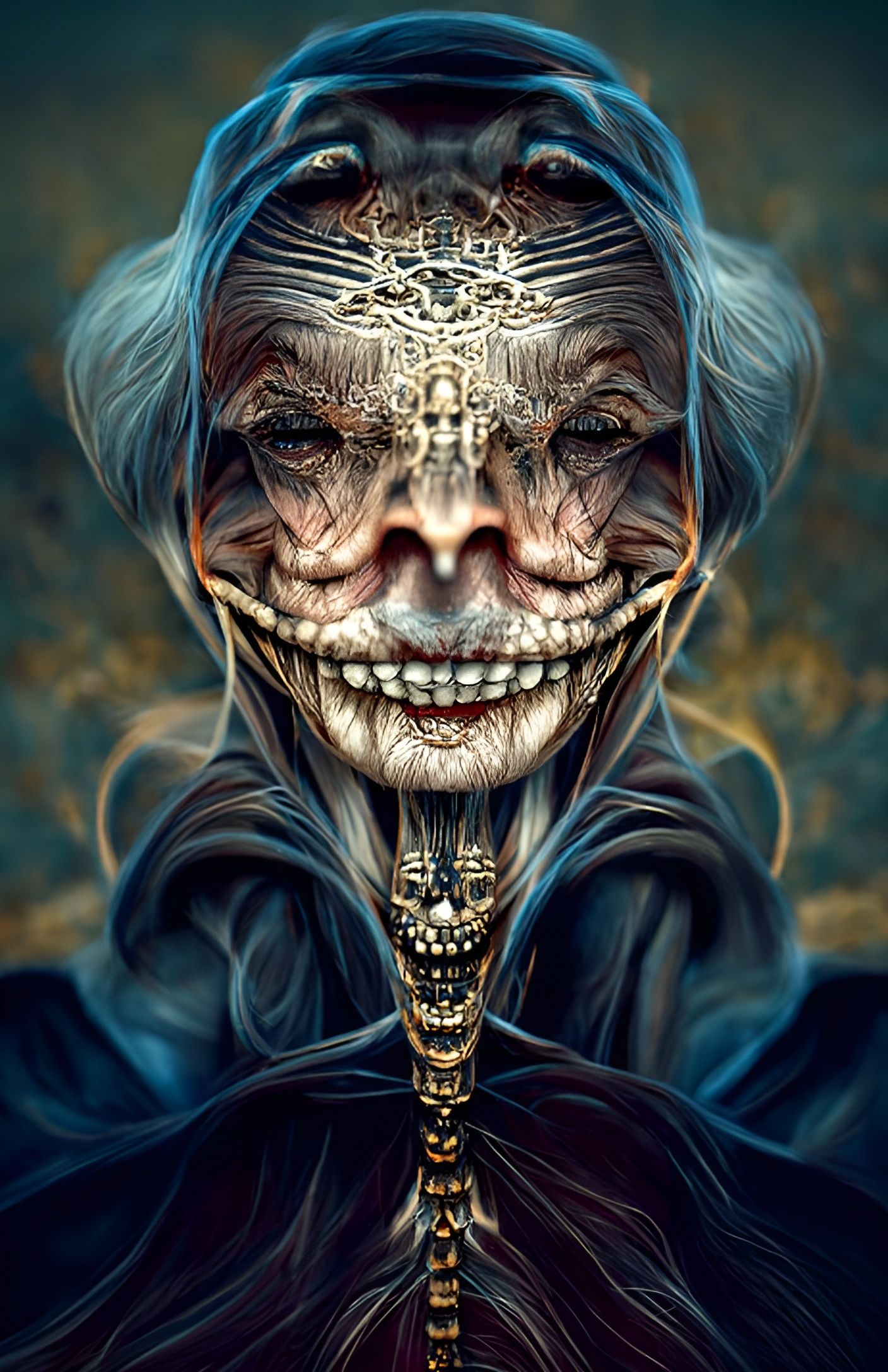 Nightmarish Skeletal Voodoo Witch Portrait in Biomechanical ...
