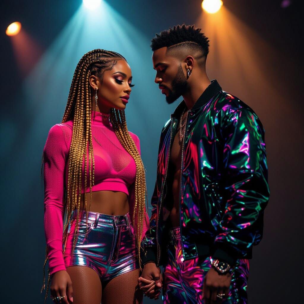 Couple Performing R&B Music Under Spotlights