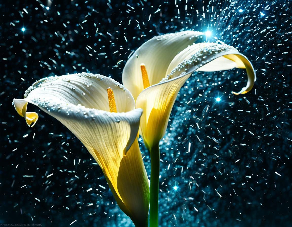 Crystal Calla Lily with Glitter Rain, Digital Art