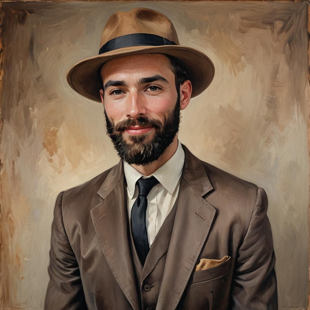 Smiling Man in Velvet Suit: Impasto Oil Portrait