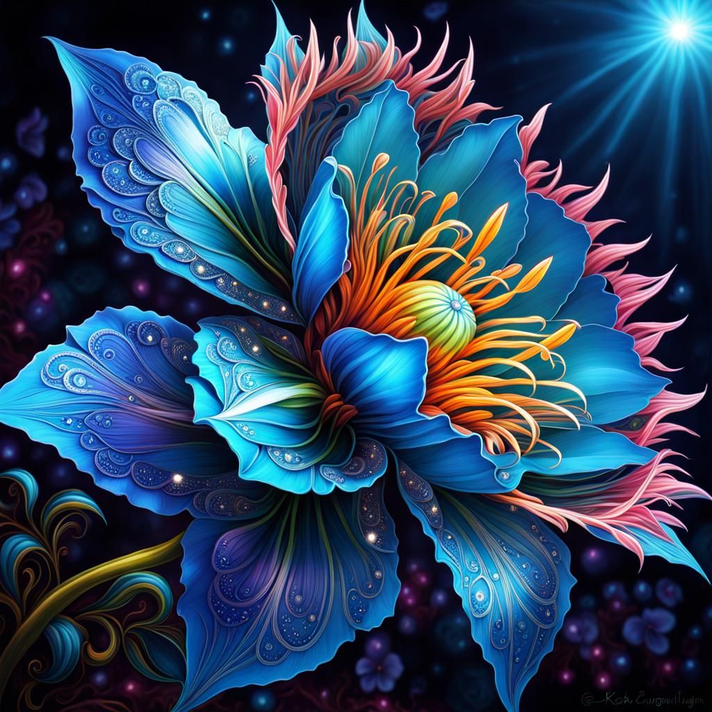 Gorgeous Azure Flower with Bioluminescent Glow