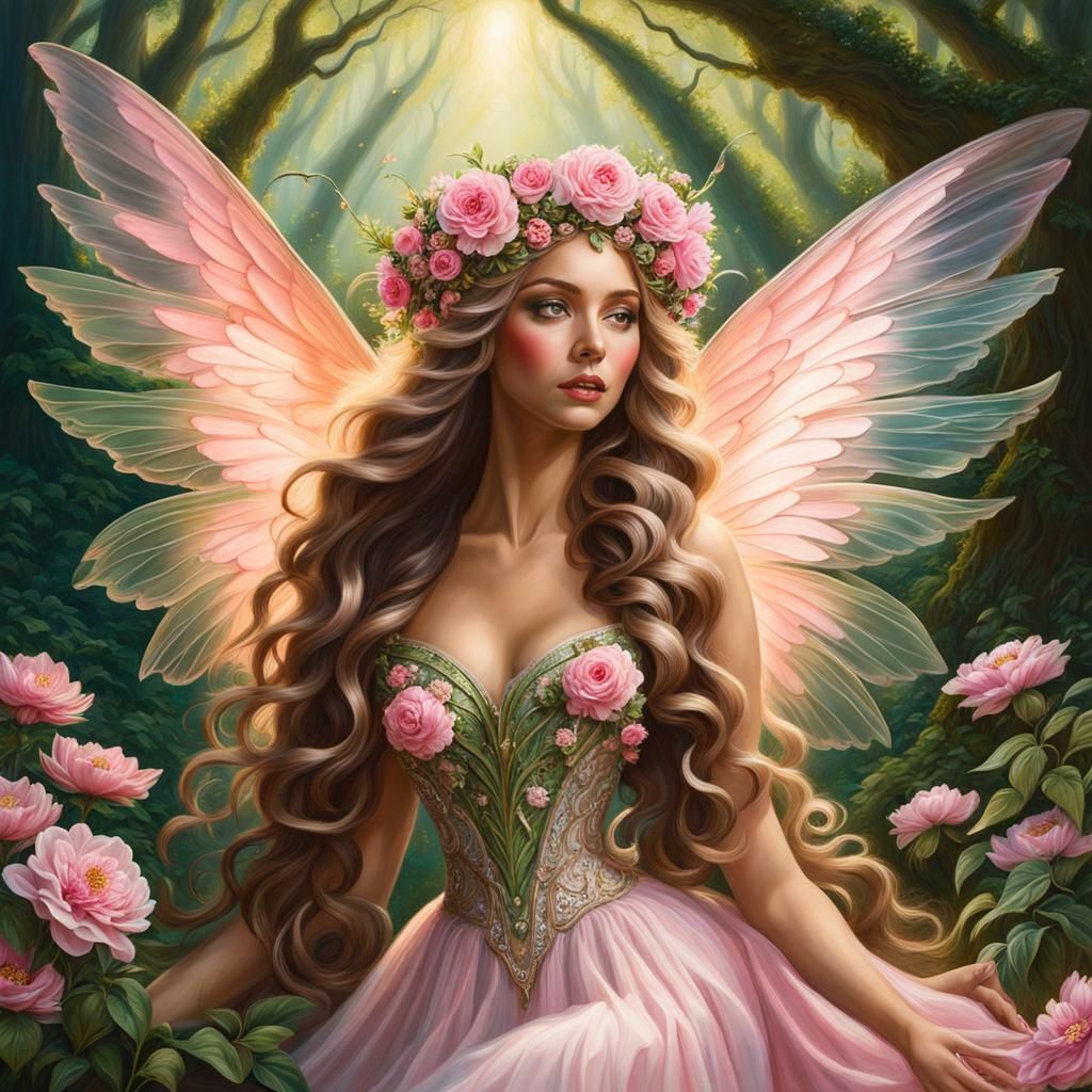 Goddess Fairy in Enchanted Woods, Hyperrealistic Oil Paintin...