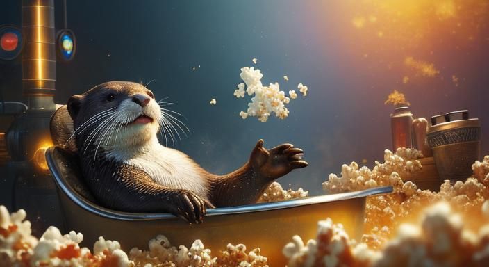 Otter Bathes in Popcorn: Cybergothic Steampunk Art