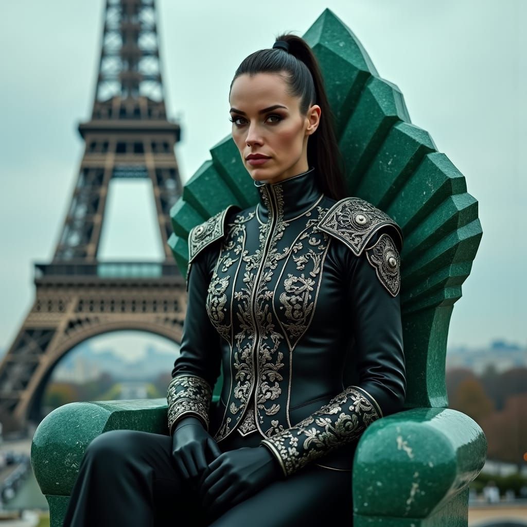 Gothic Therapist on Chrysoprase Throne, Eiffel Tower Backdro...