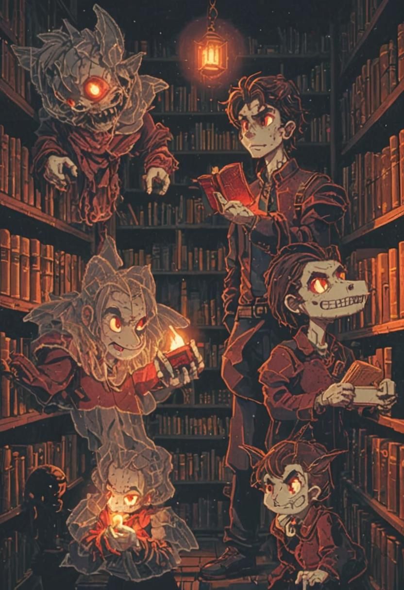 Pixel Art Student in Dimly Lit Library