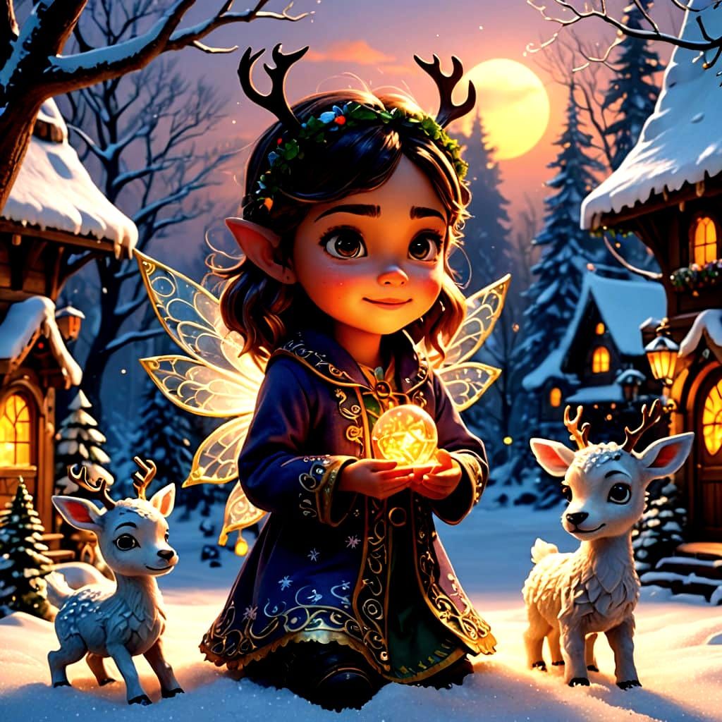 Glass Christmas Fairy in Whimsical Winter Wonderland with Ba...