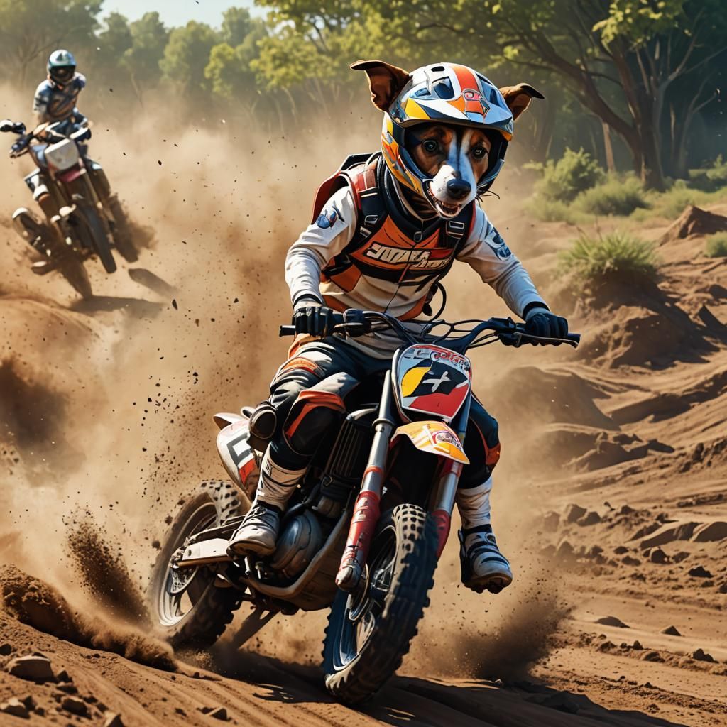 Jack Russell Dog Motorcross Action in Comic Book Style