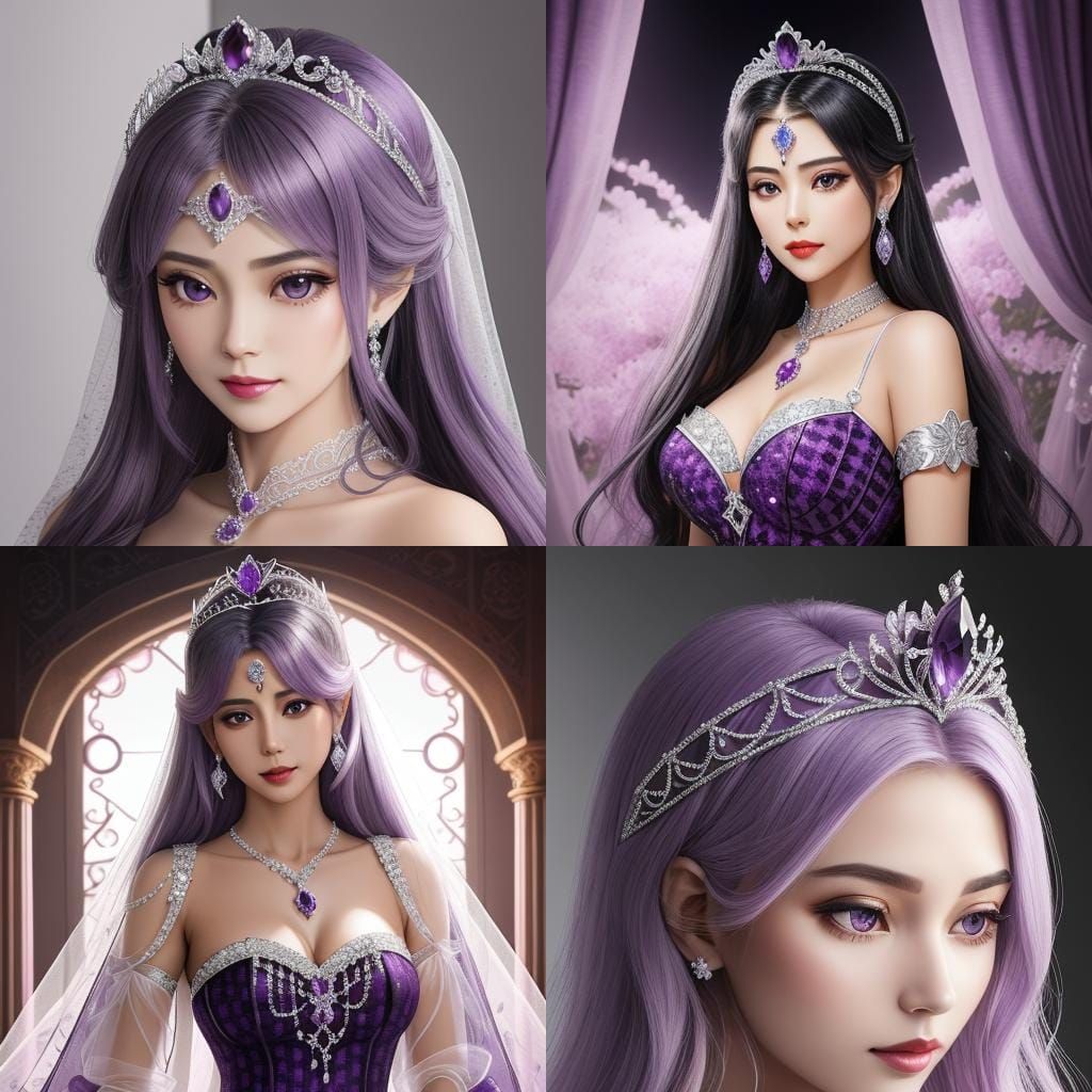 White Gold Filigree Tiara with Amethyst and Onyx