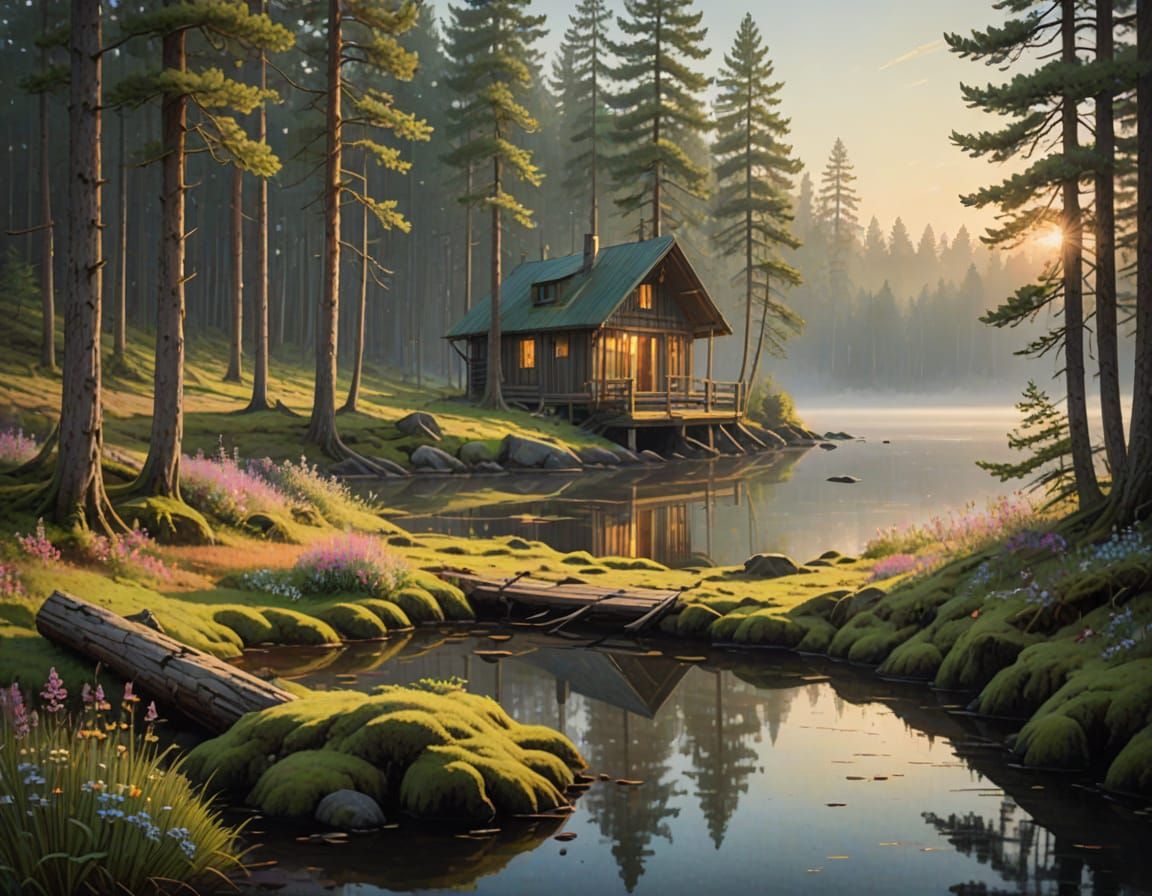 Serene Spring Forest Morning with Golden Light