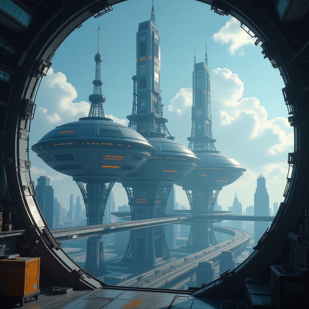 Paleofuturistic Cityscape with Etheric Conduits