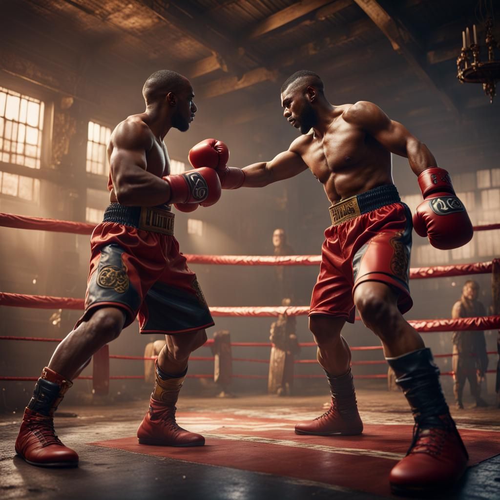 Intricate Boxing Match Art: Matte Painting Style