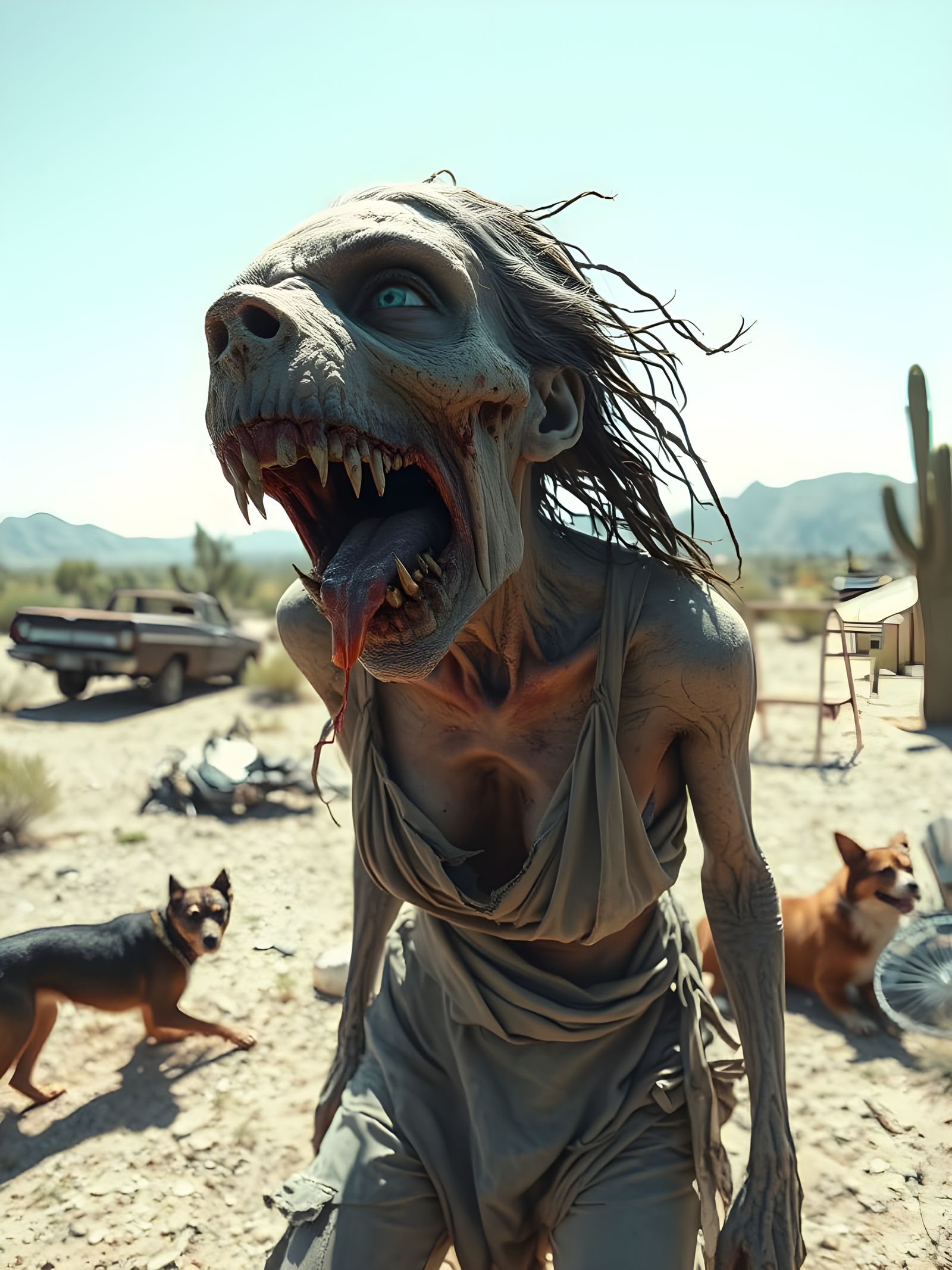 Horrific Zombie Woman Portrait in Desert Landscape