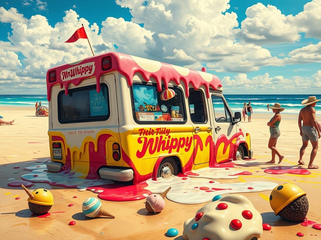 A melting Mr Whippy ice cream van has almost totally  melted...