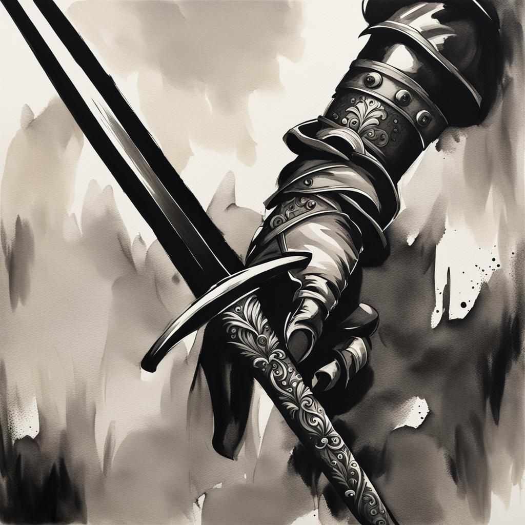 Sword Hilt Grip: Modern European Ink Painting
