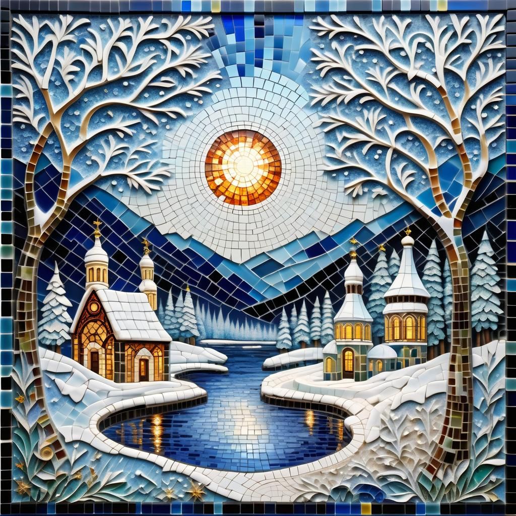 Winter World in Roman Mosaic Style