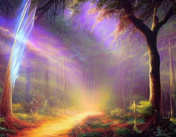 Pixie in Sunlit Forest with Spectral Wings