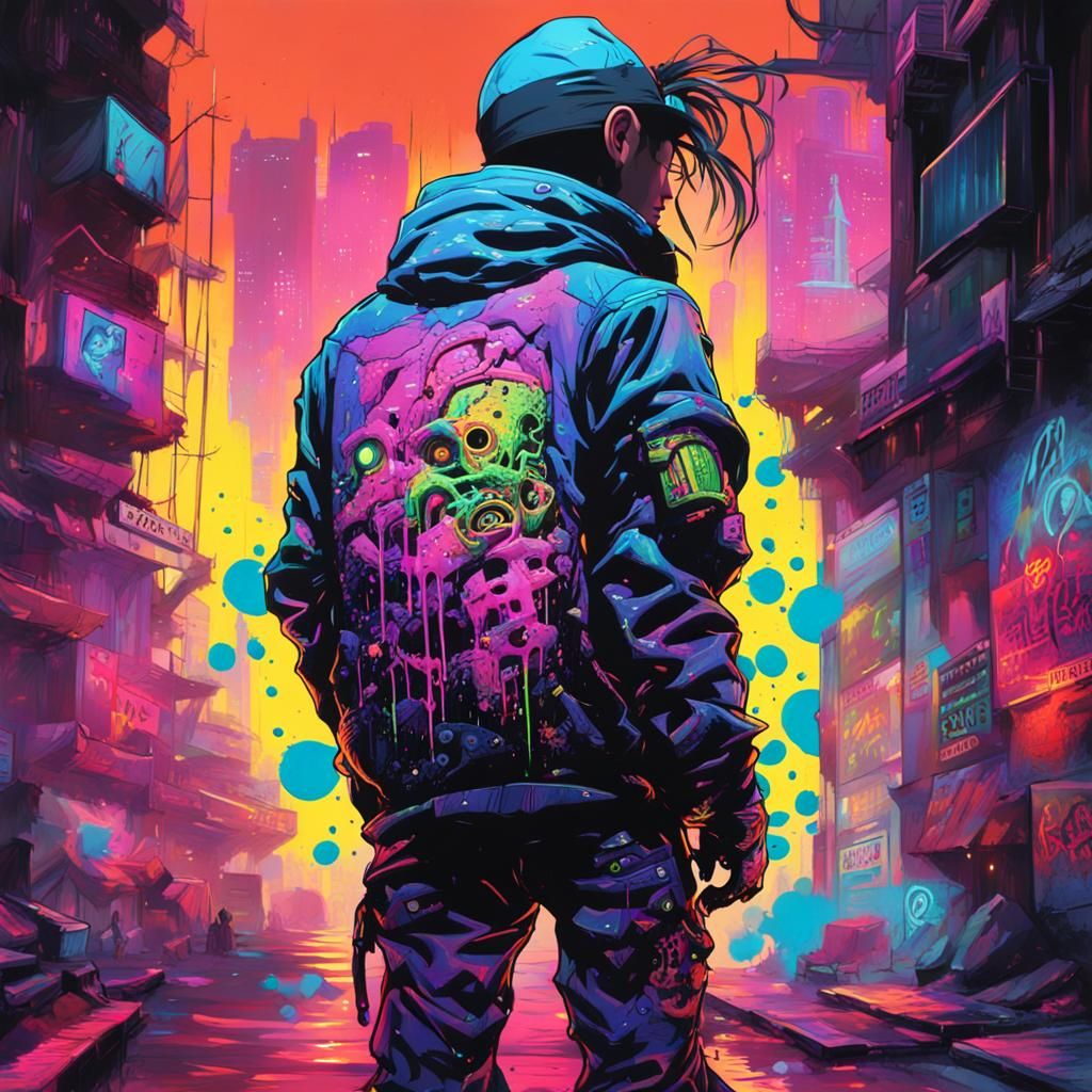 Cyberpunk Body Horror Graffiti Art in Anime Style