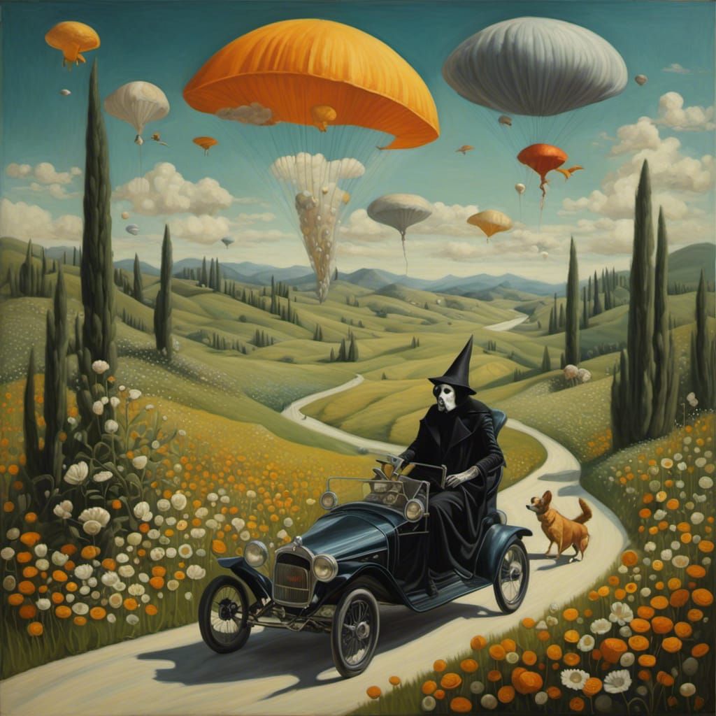 Grim Reaper's Sunday Drive with Corgi