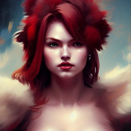 Red-Haired Girl in Fur Clothes: Detailed Portrait
