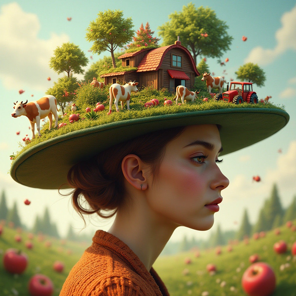 Miniature Farm Hat in a Whimsical Digital Painting
